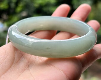 59.35 mm 天然翡翠バングル 細粒 青みがかったグリーン MB6L5L10