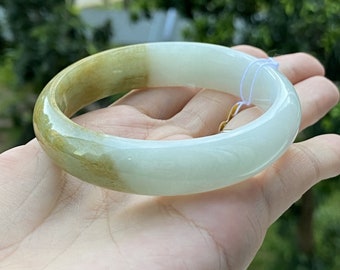 57.6mm Jade Bangle Miel Marrón Cerca de Blanco Grado A Jadeíta (Jade birmano)