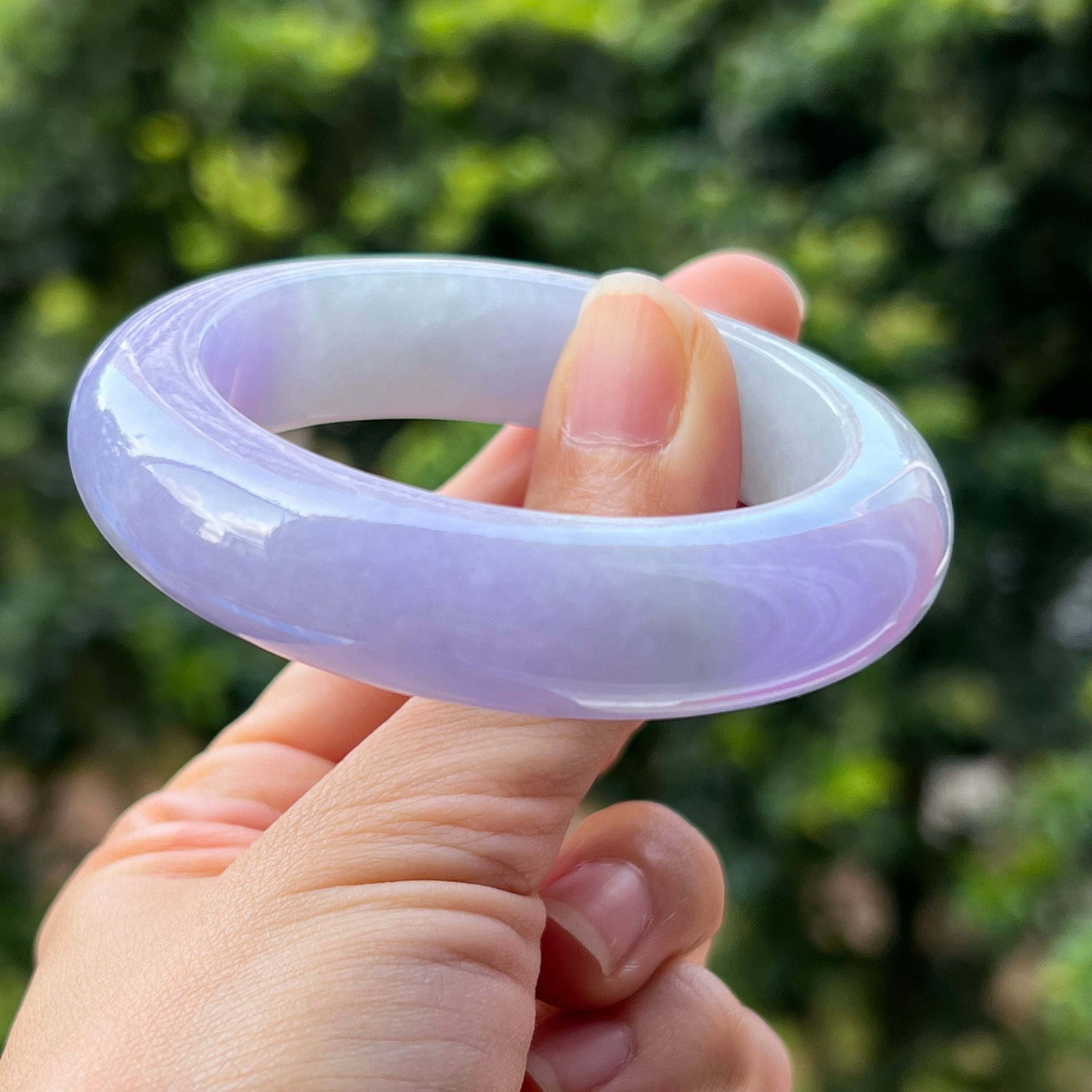 認定52.36 mm翡翠バングル 鮮やかなライラック ラベンダー 淡い