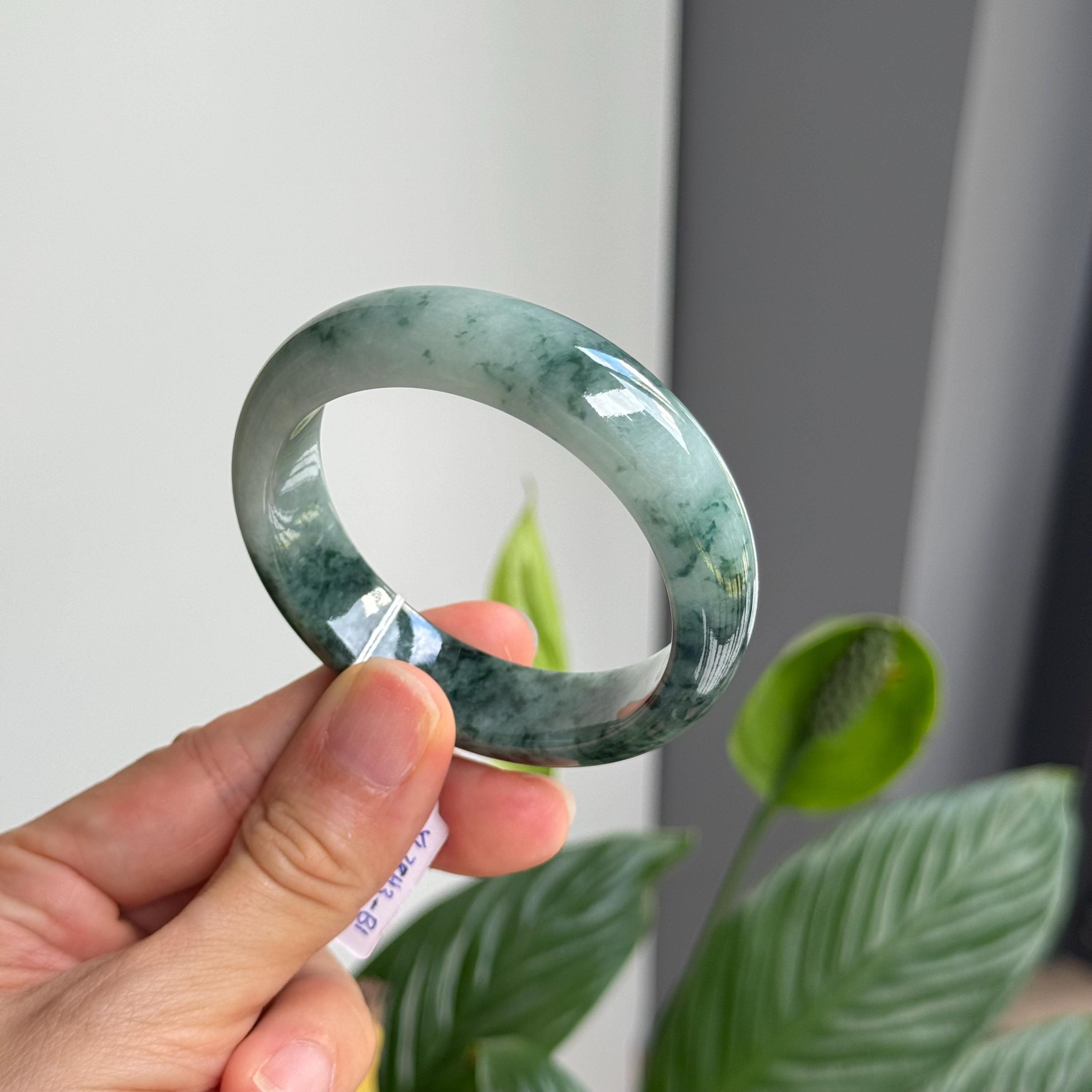 52.3 mm 翡翠バングル 青緑色 花模様 バイカラー グレードA 翡翠