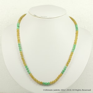 Collar/pulsera de cuentas de jadeíta de color verde y amarillo rojizo de 19 1/2" de largo (jade de grado A)