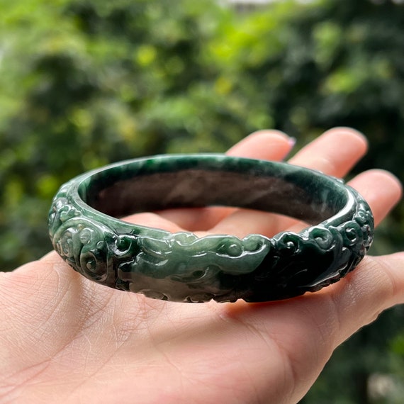 Green Jade Bracelet, Solid Jade w Round Edges in Deep Green at 1stDibs | dark  green jade bracelet, solid jade bracelet, circle jade bracelet