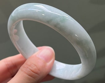 59.3 mm 翡翠バングル グレードA 翡翠 淡いグレー/近白（ビルマ翡翠