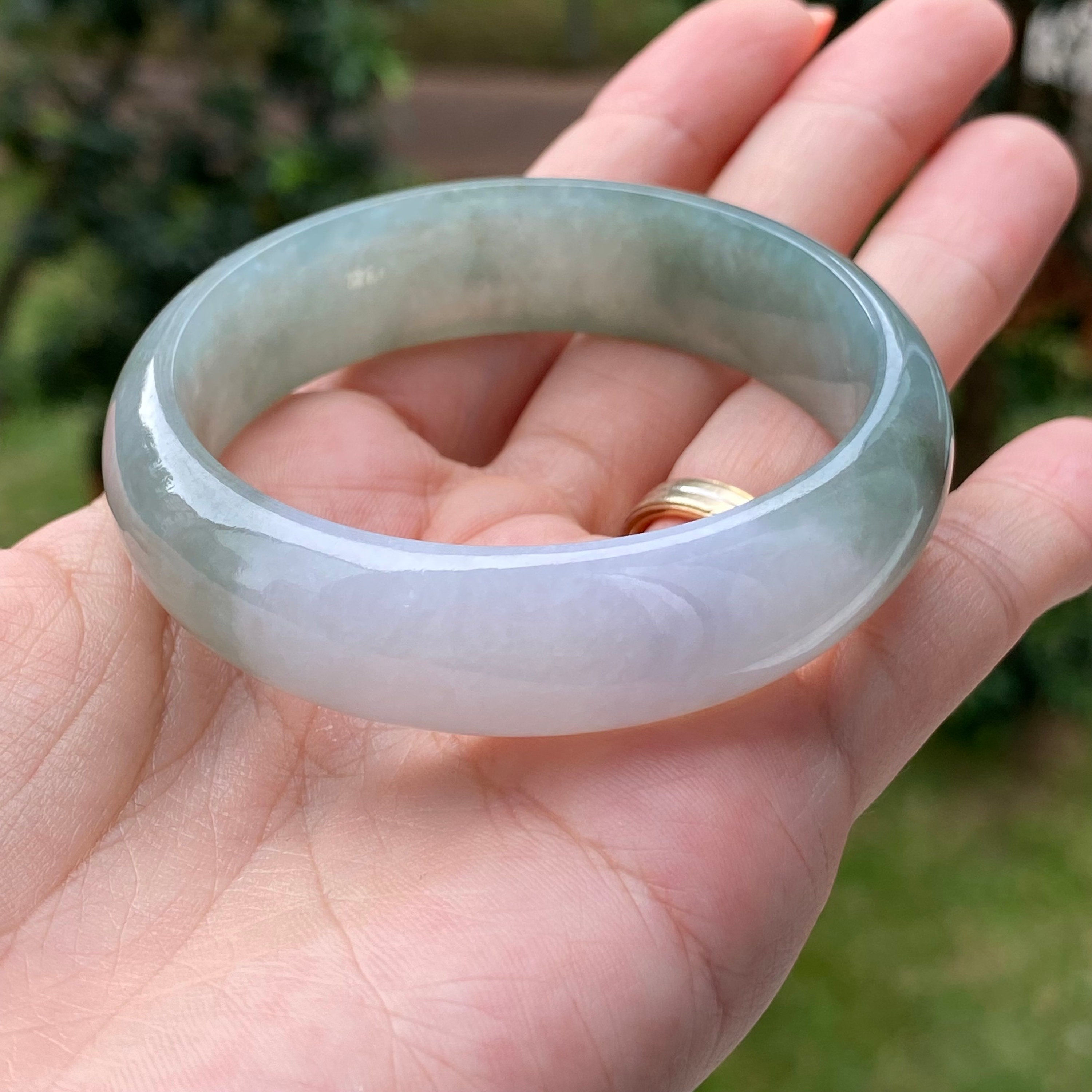 氷水色翡翠バングル 51.35 mm 翡翠バングル グレードA ジェダイト 半透明 青緑 白