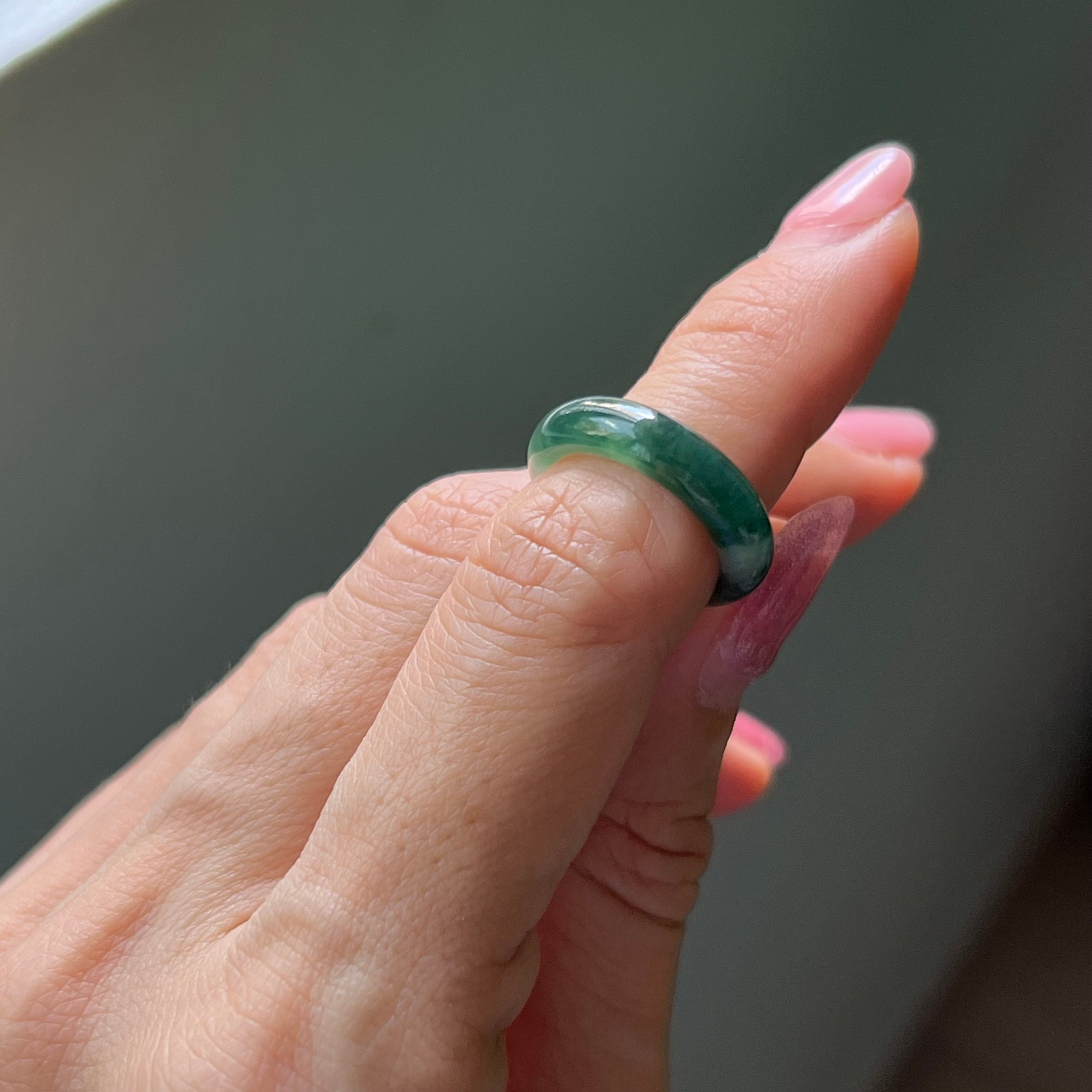 翡翠リング US 4.5 半透明 深海ブルーグリーン バイカラー グレードA