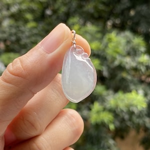 Icy Jade Pendant Grade A Jadeite Melon Colorless with 18K Solid White Gold Bale (Burmese Jade)