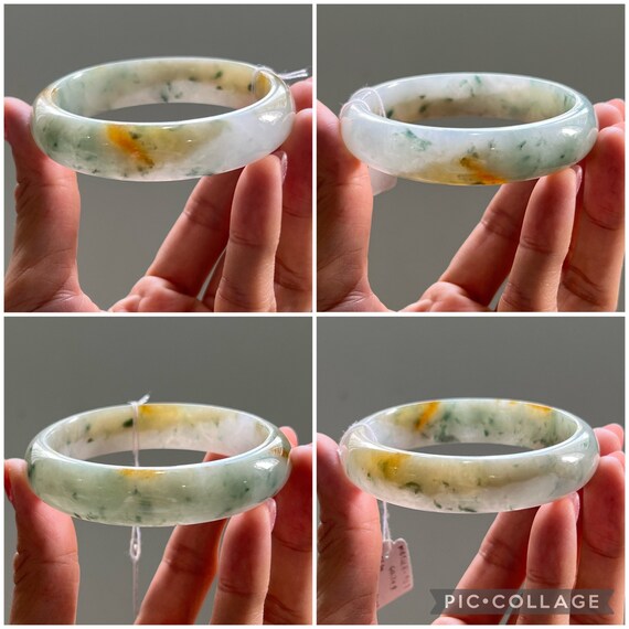 57.34mm Jade Bangle Honey Brown Tricolor Floral Pattern Grade A