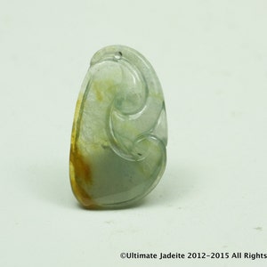 Jadeite Jade Pendant -- ICY Bluish Green Honey Brown Ruyi (Grade A)