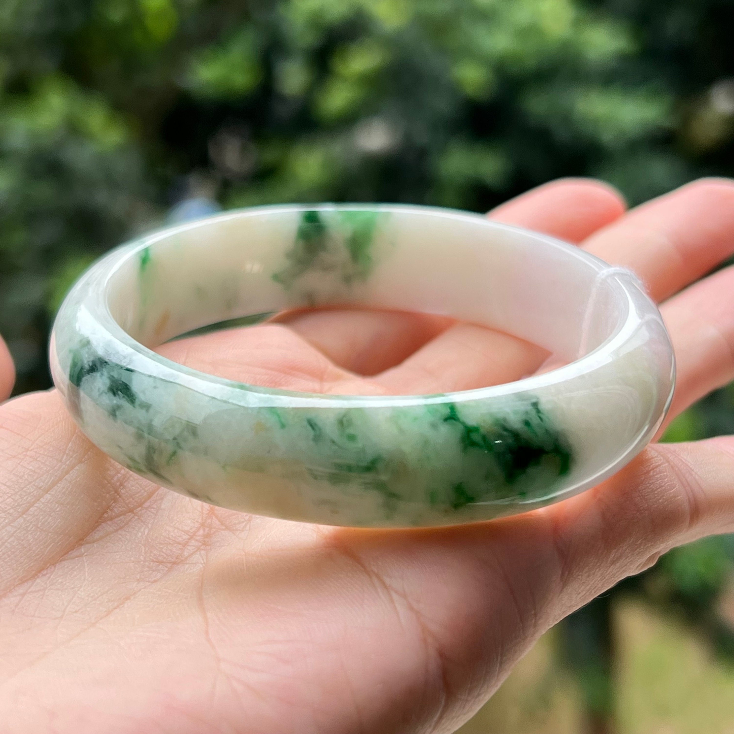 翡翠製 緑色 バングル59mm 59.2 mm 翡翠バングル 明るいグリーン 花柄 5色 グレードA 翡翠