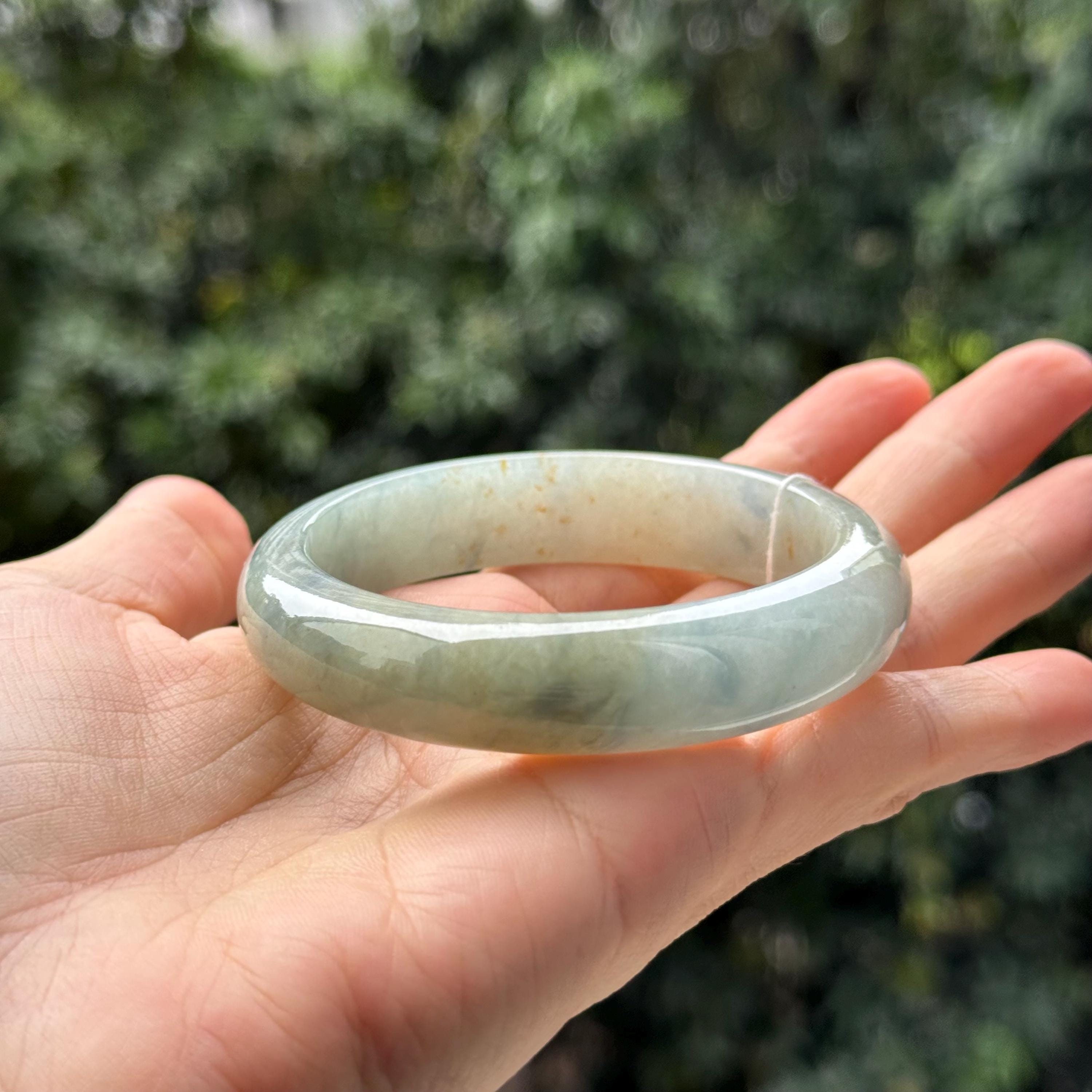 55.25 mm 翡翠バングル ブルー フラワー パターン トリコロール