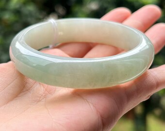 翡翠バングルブレスレット - 58.88 mm 均一な淡いグリーングレー