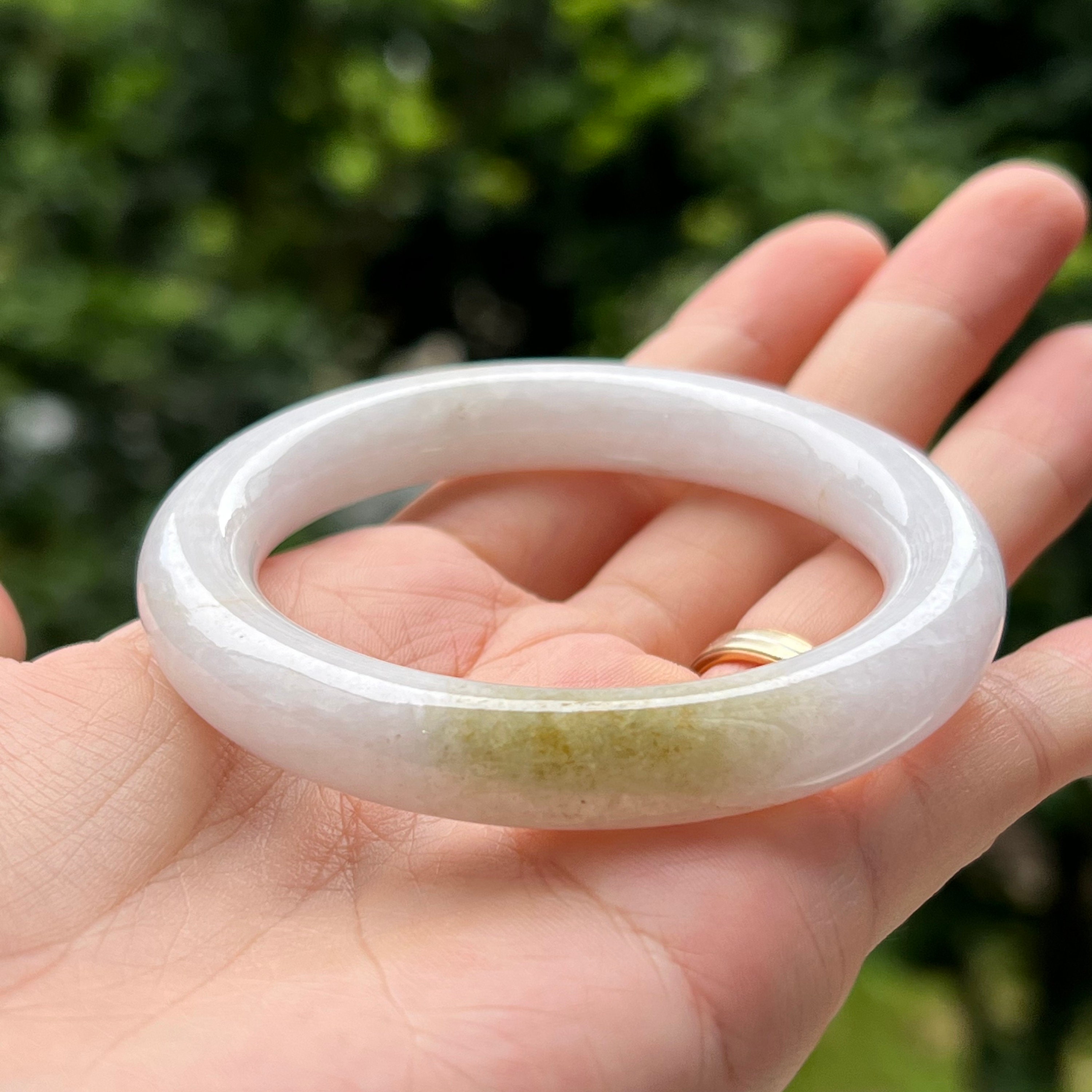 52.8 mm Rund Jade Armreif Lichtdurchlässig Weiße Blattgrün Jadeit (Burma Jade)