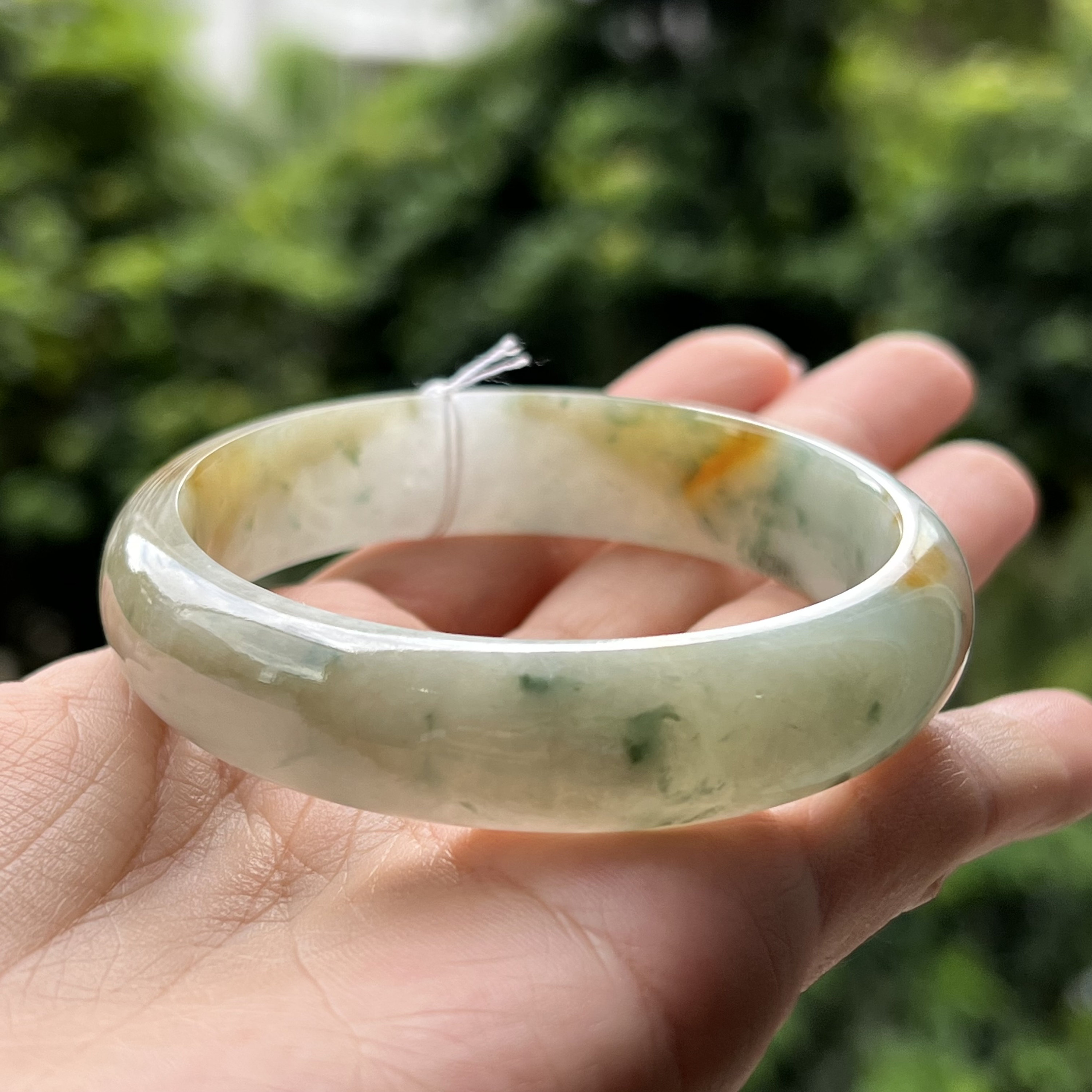 57.34mm Jade Bangle Honey Brown Tricolor Floral Pattern Grade A