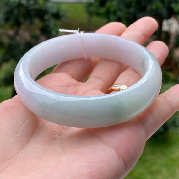 58.36 mm 翡翠バングル 淡いグリーンと淡いラベンダー グレードA 翡翠 