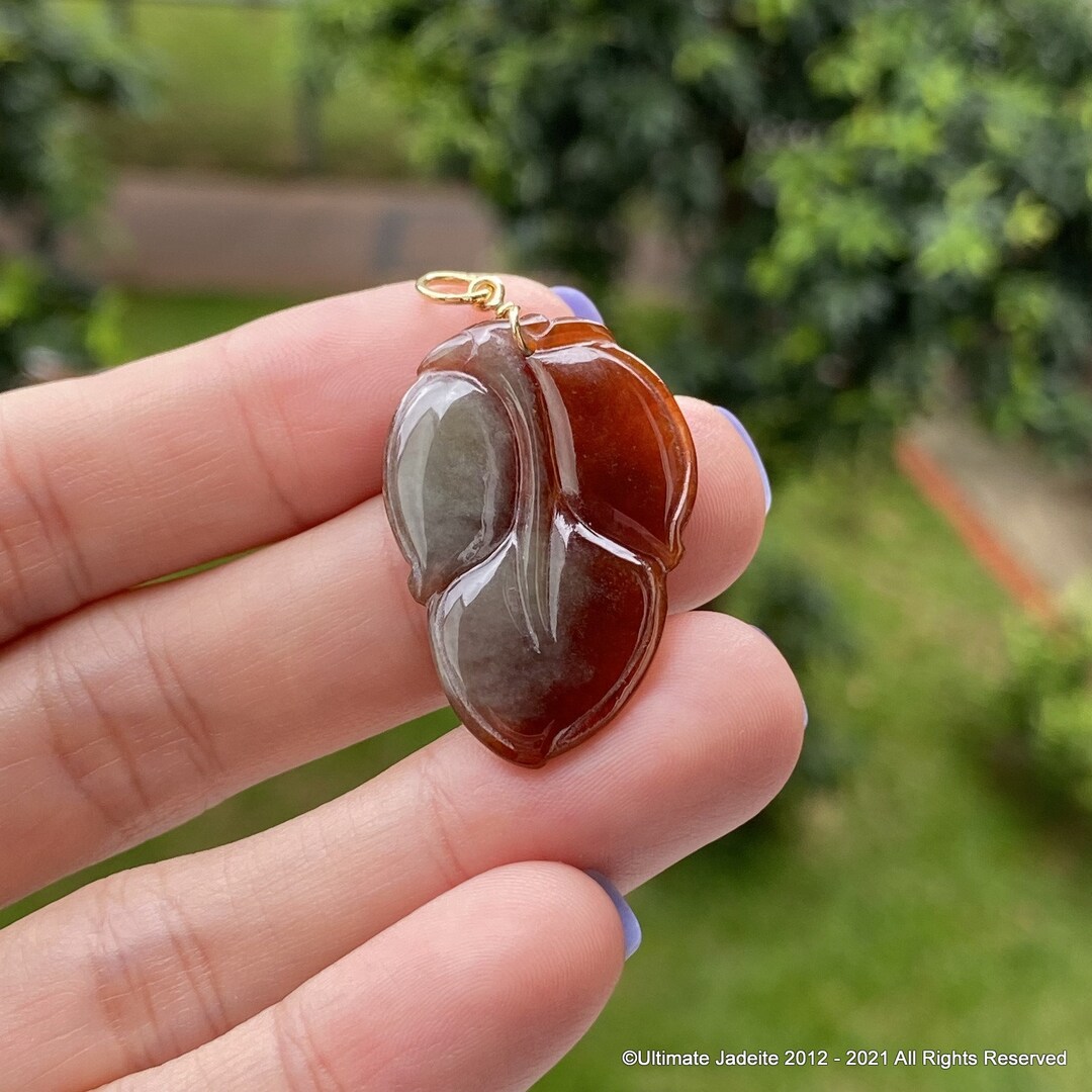 Leaf Jade Pendant Grade A Jadeite Deep Brown Bicolor Burmese Jade Etsy