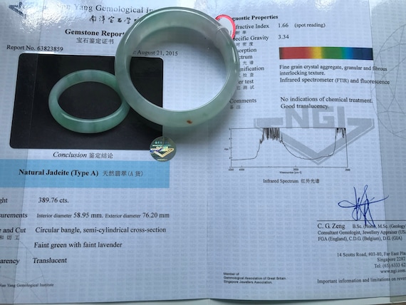 認定 58.95 mm 氷翡翠バングル バイカラー 淡いグリーンの氷の窓 認定 58.95 mm 氷翡翠バングル バイカラー 淡いグリーンの氷の窓