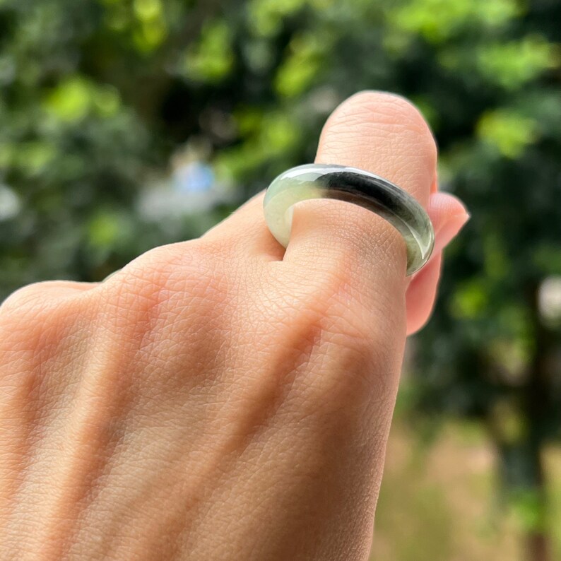 Shops Jade Ring US 9 Black TriColor Grade A Jadeite Abacus Jade Band Ring (Burmese Jade)
