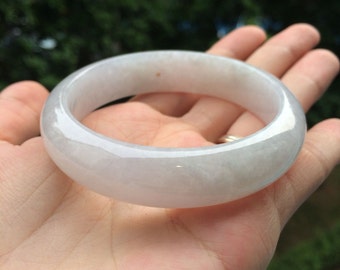 CHECK- Jadeite Jade Bangle Bracelet -   Translucent Faint Lavenderish Grey 54.95mm    (Grade-A Jade)
