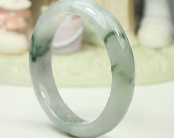 60.06mm Jade Bangle Translúcido Blanco Verde Azulado Patrón de Flores Grado A Jadeíta MB5LLW (Jade birmano)