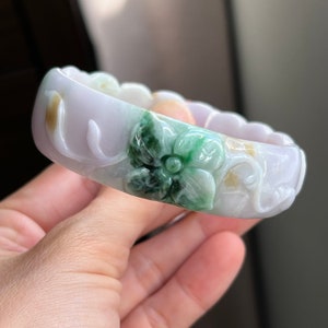 Carved Jade Bangle Oval 60.28mm Lavender 4Colors Grade A Jadeite Burmese Jade image 5