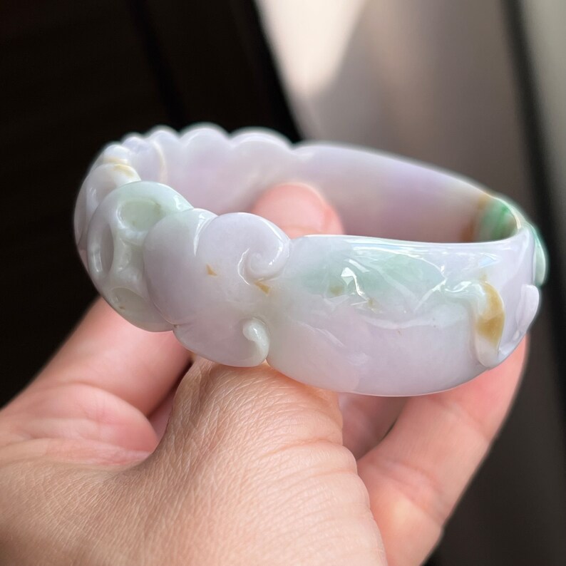 Carved Jade Bangle Oval 60.28mm Lavender 4Colors Grade A Jadeite Burmese Jade image 6