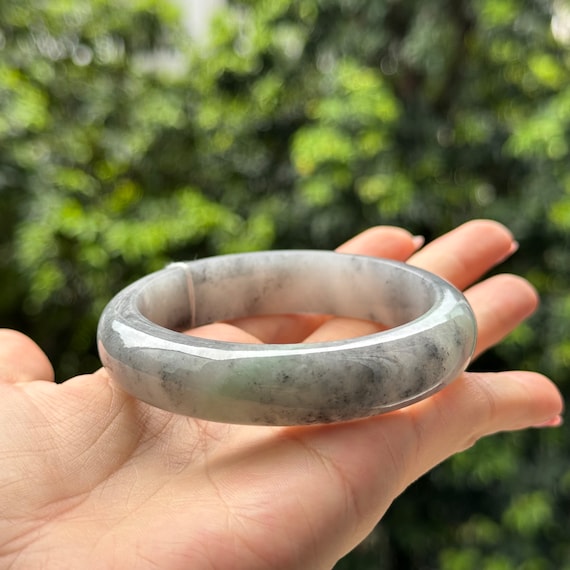 58.5 mm 翡翠バングル 火山灰グレー トリカラー MB17KL12 グレード A