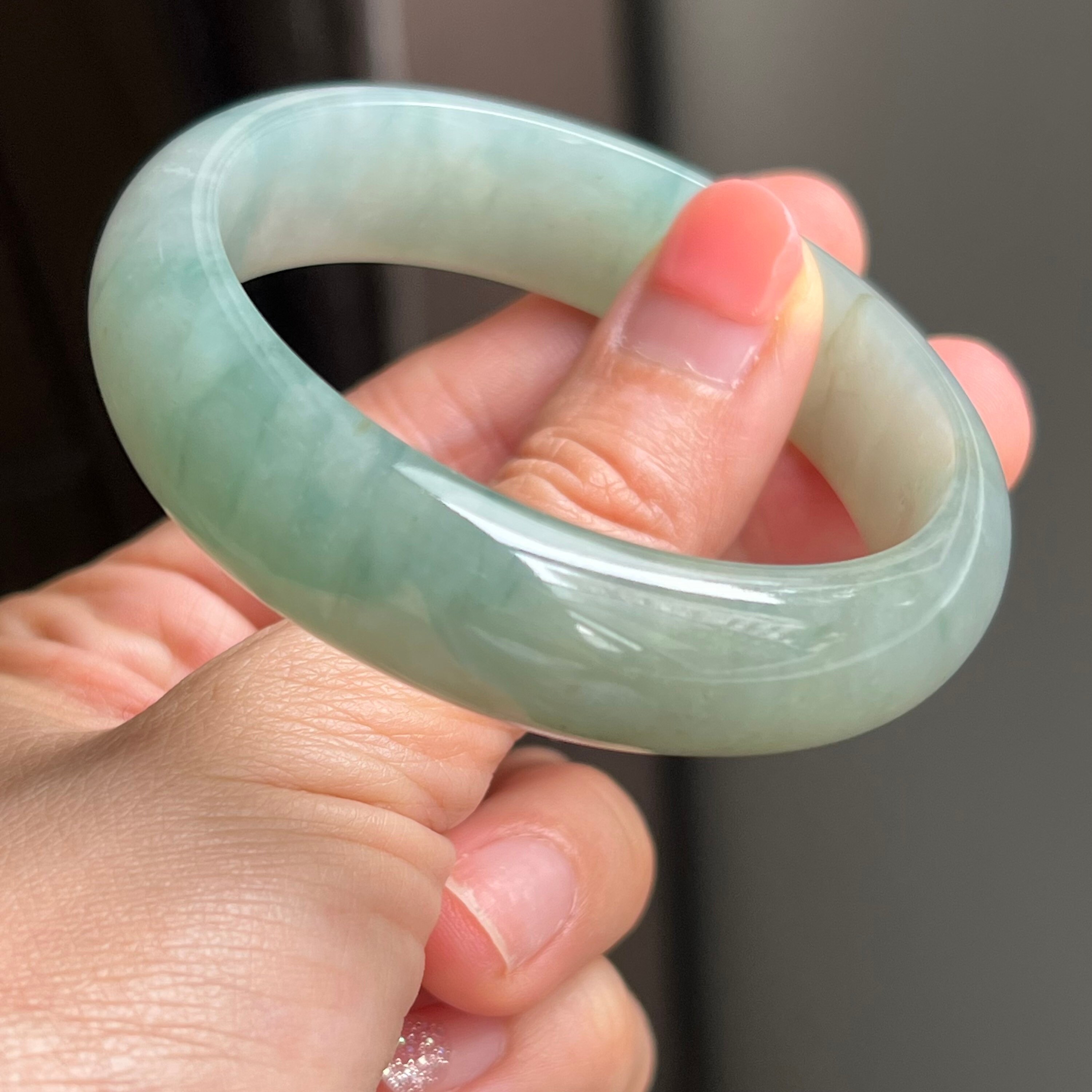 Jadeite Jade Bangle Bracelet - 54.8mm Translucent Bluish