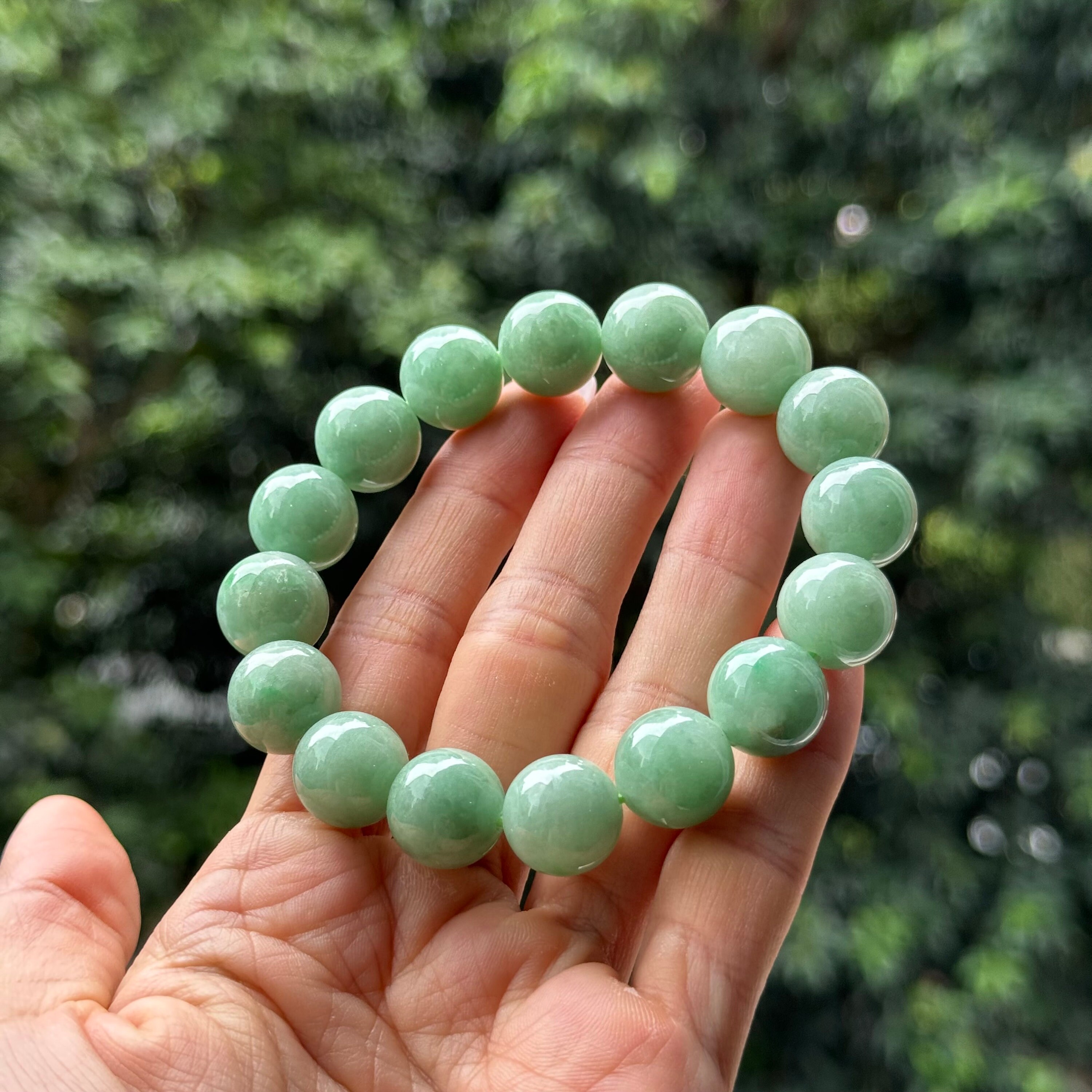 Agathe Creation Bracciale In Vera Giada Naturale – Perle 10 Mm, Portafortuna Fatto A Mano