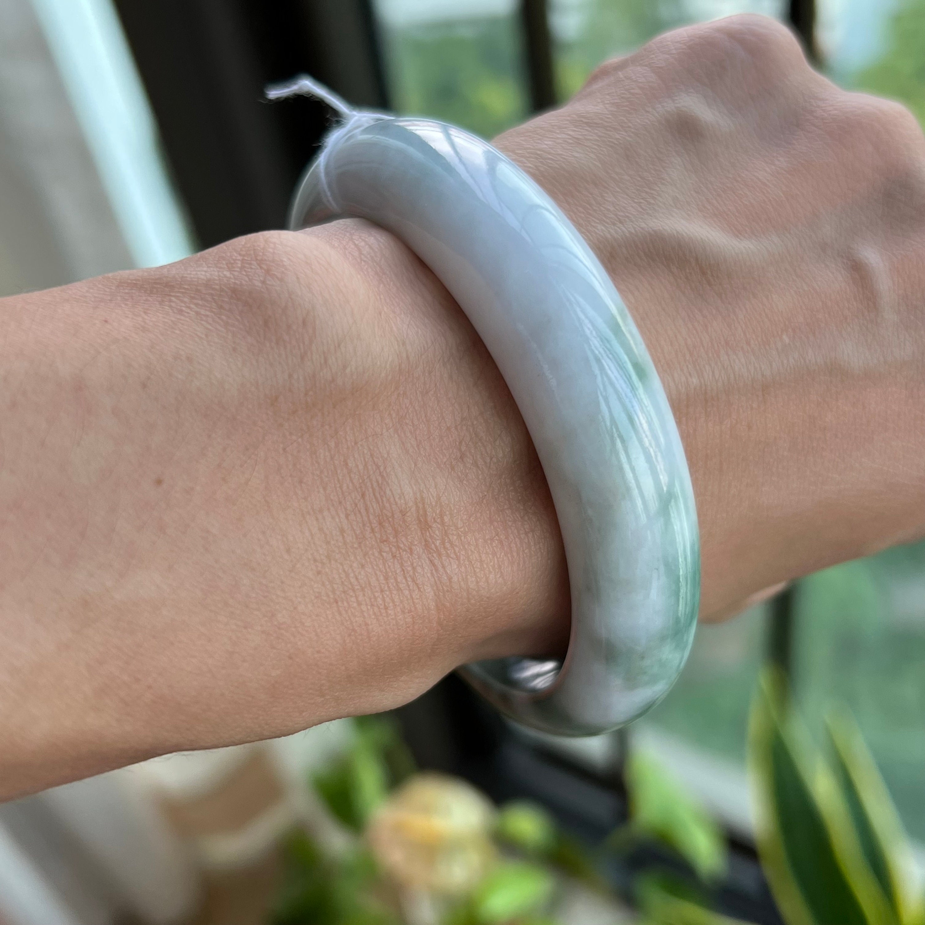 予約済み - 62.5 mm 翡翠バングル 青緑 バイカラー グレードA 翡翠