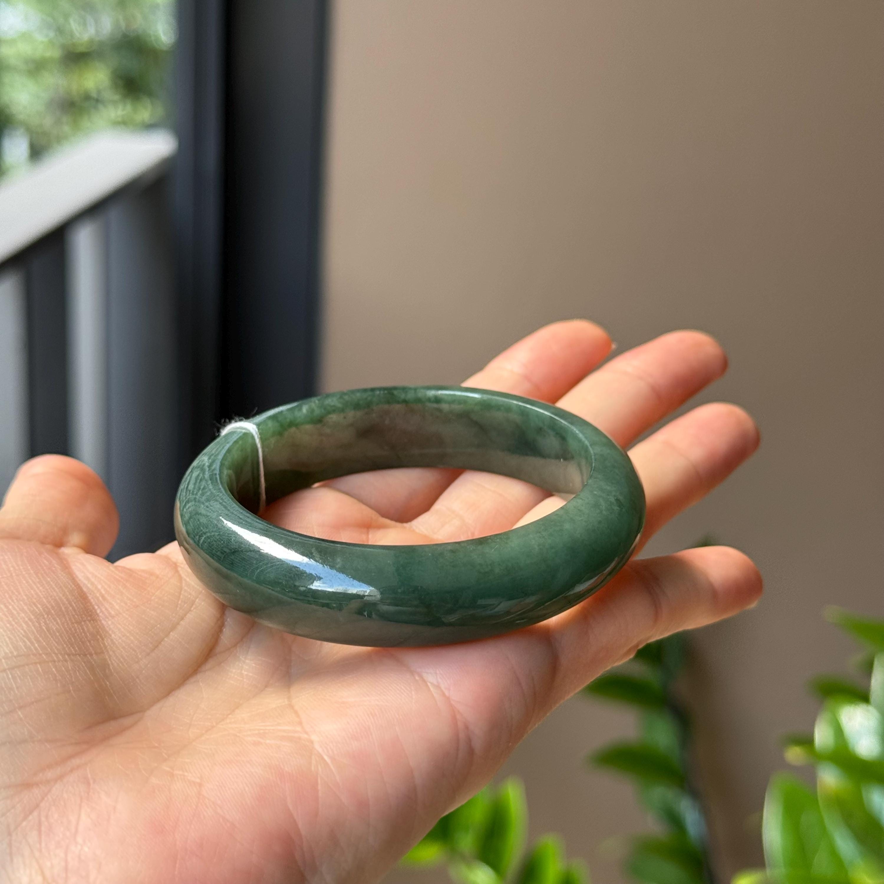 54.7mm Jade Bangle Uniform Deep Forest Green Grade A Jadeite 