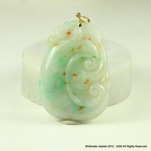 Ruyi Jade Pendant Apple Green Red TriColor Grade A Jadeite (Burmese Jade)