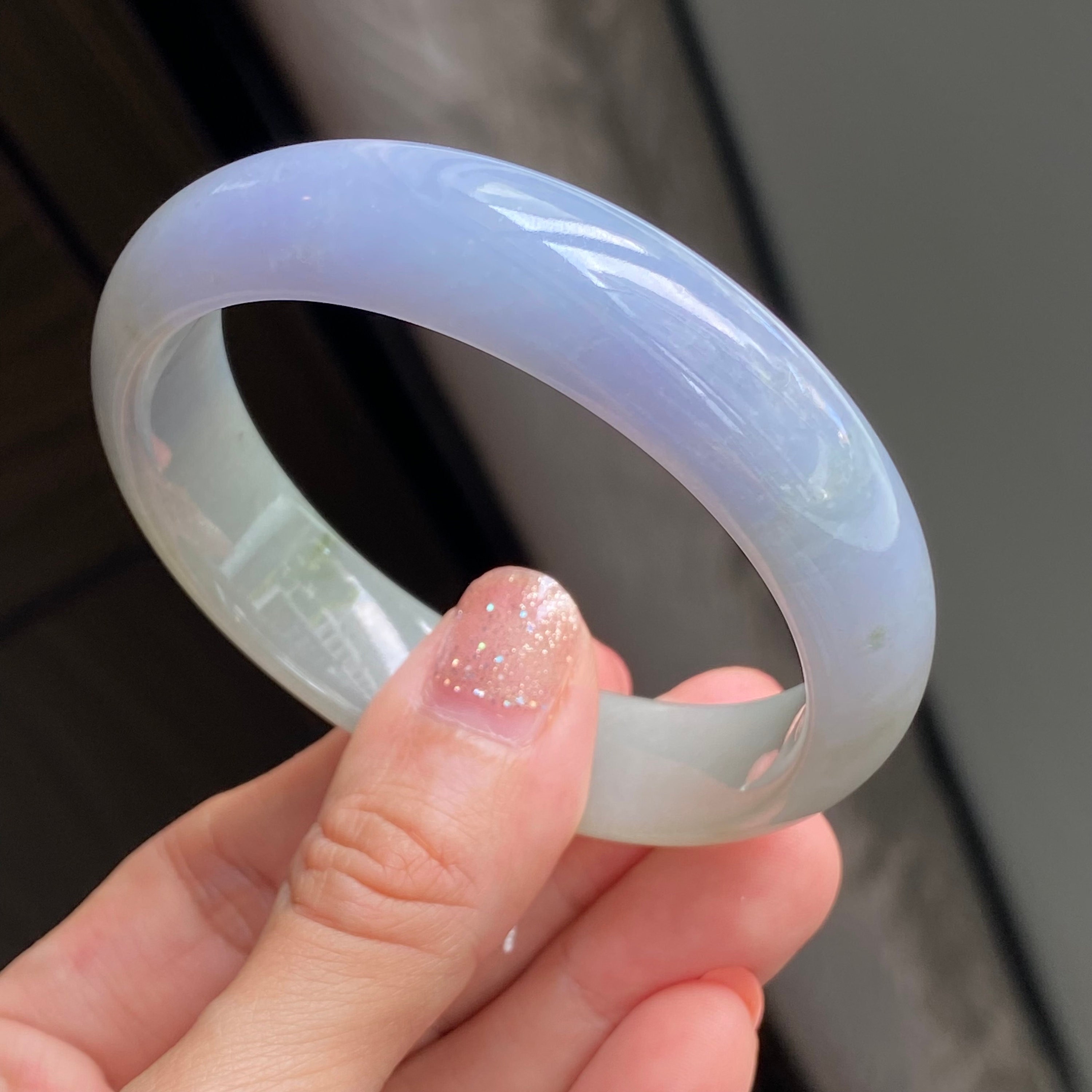 57.55mm Jade Bangle Blue Lavender Bicolor Grade A Jadeite Burmese