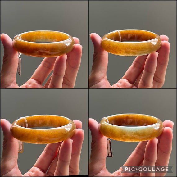 56 mm 翡翠バングル リッチ ハニー ブラウン バイカラー グレード A