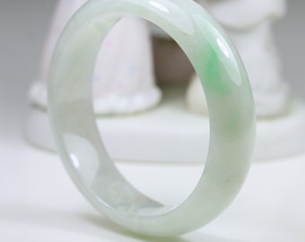 Jade Bangle - 58.75mm  Apple Green and White MB10L5L10G Grade A Jadeite Jade