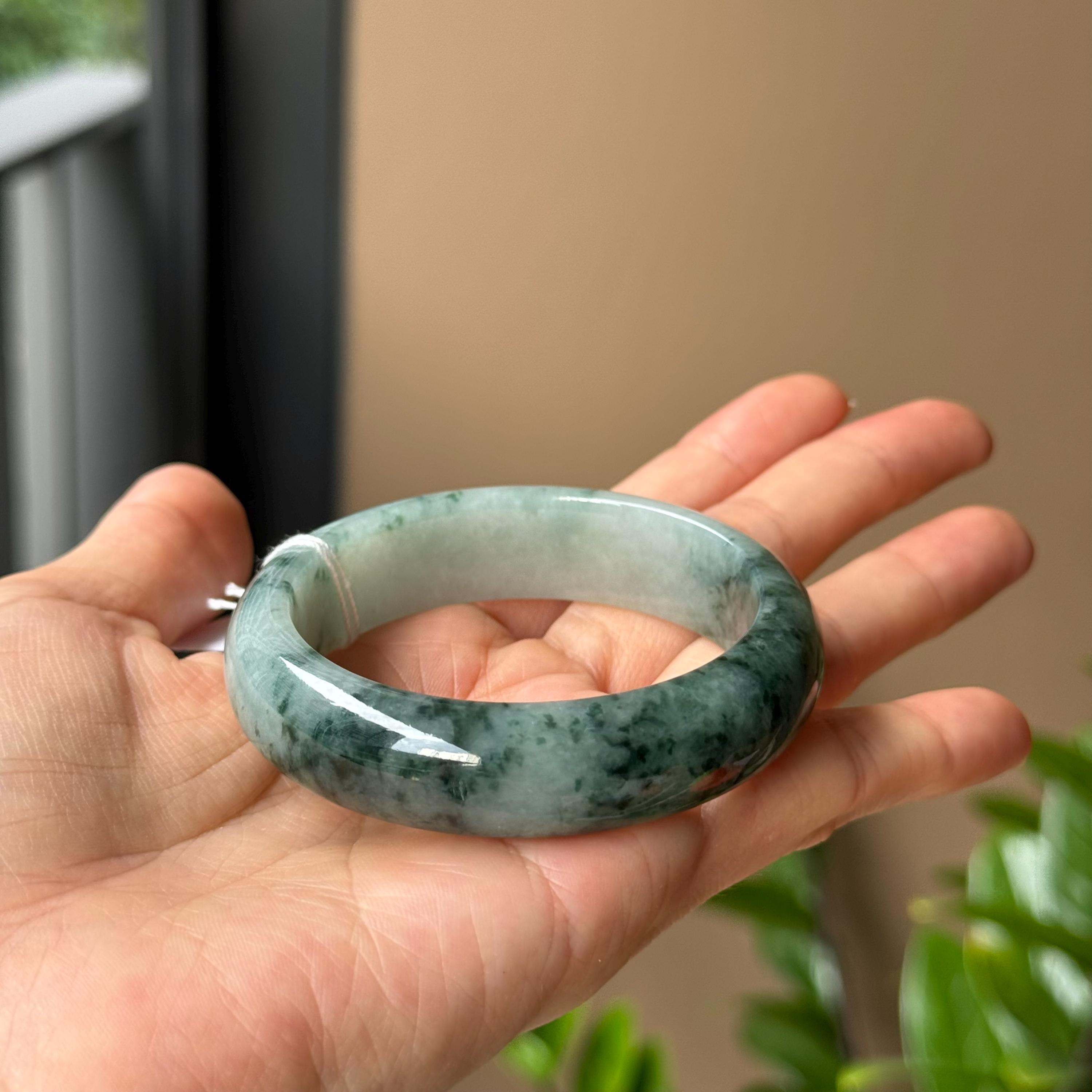 52.3 mm 翡翠バングル 青緑色 花模様 バイカラー グレードA 翡翠