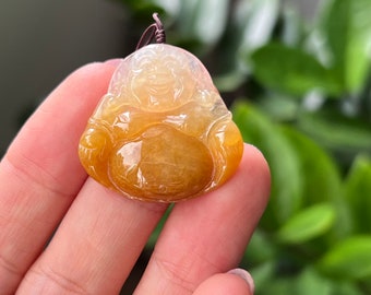 笑う仏陀の翡翠ペンダント イエローハニー 無色 ハッピーブッダ