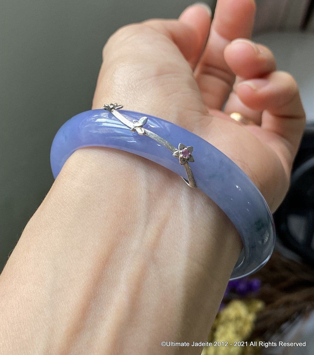 Oval 56.2mm Jade Bangle True Blue Lavender Grade A Burmese Oval 56.2mm Jade Bangle True Blue Lavender Grade A Burmese