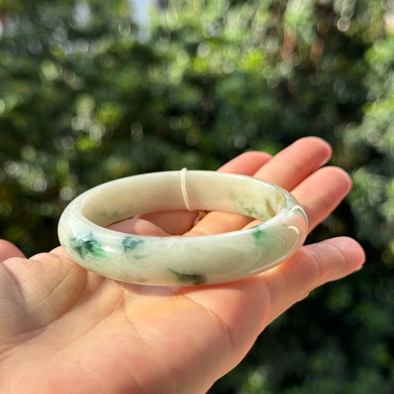 57 mm 天然翡翠バングル アイボリー ホワイト グリーン トリコロール 