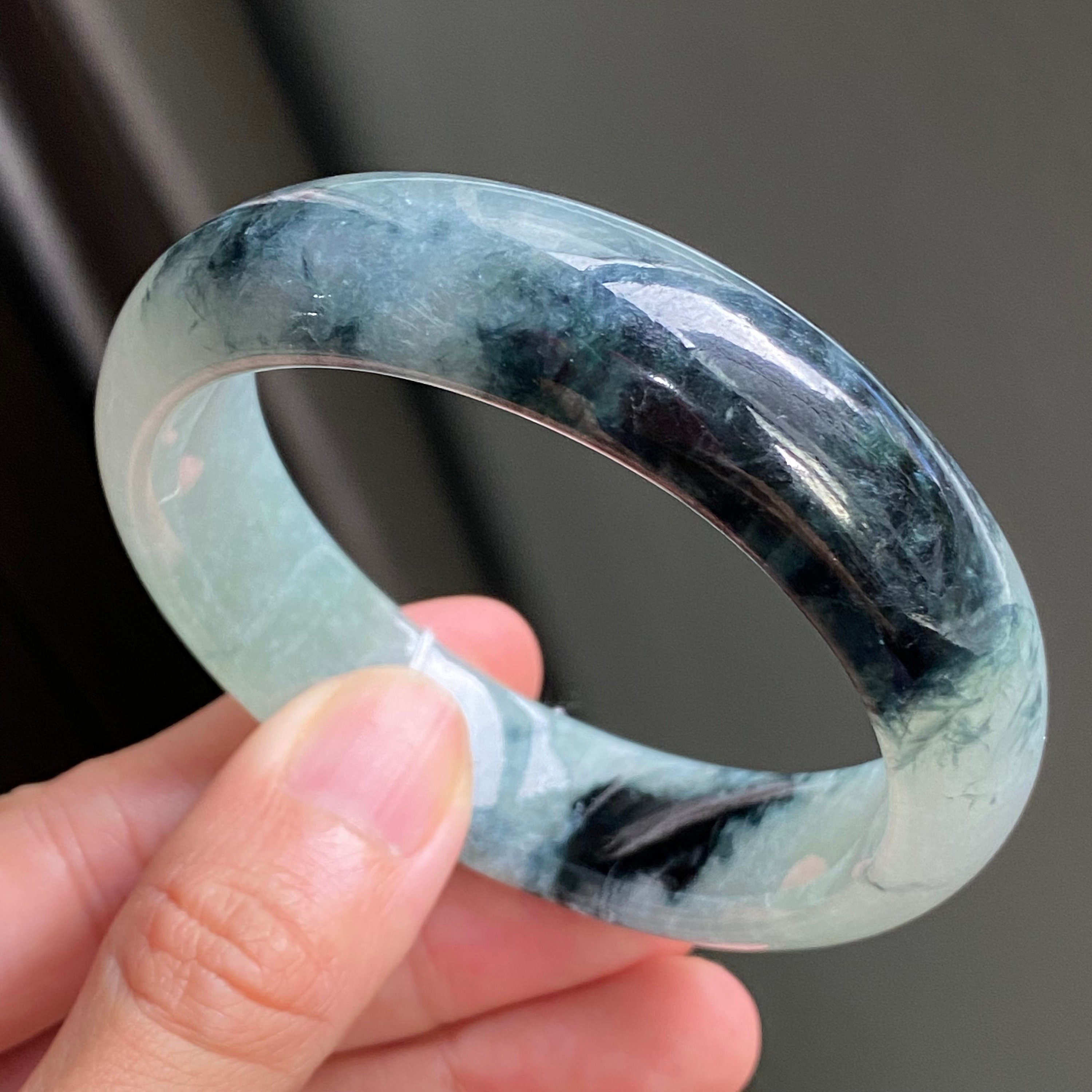 57.22 mm 翡翠バングル 半透明 ブラック バイカラー グレード A 翡翠