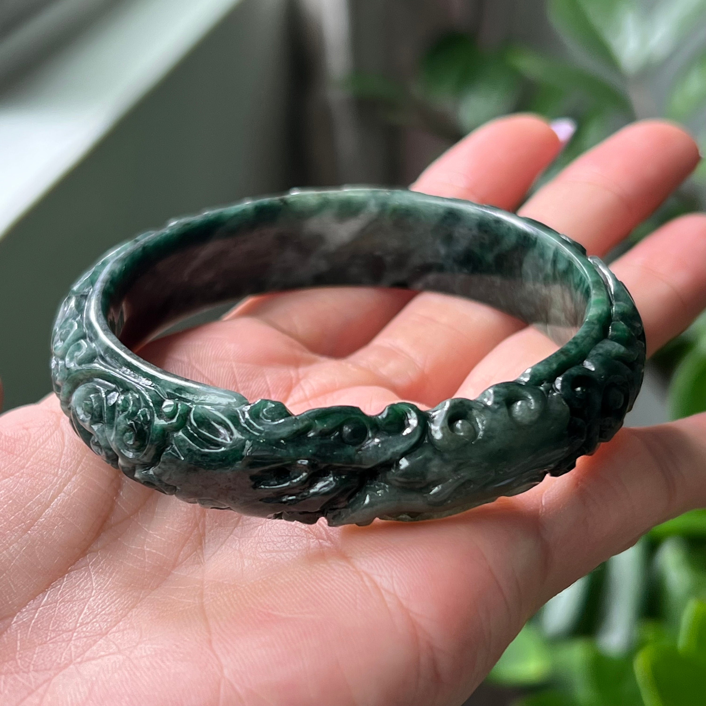 Carved Jade Bangle Bracelet with 14kt Yellow Gold | Ross-Simons
