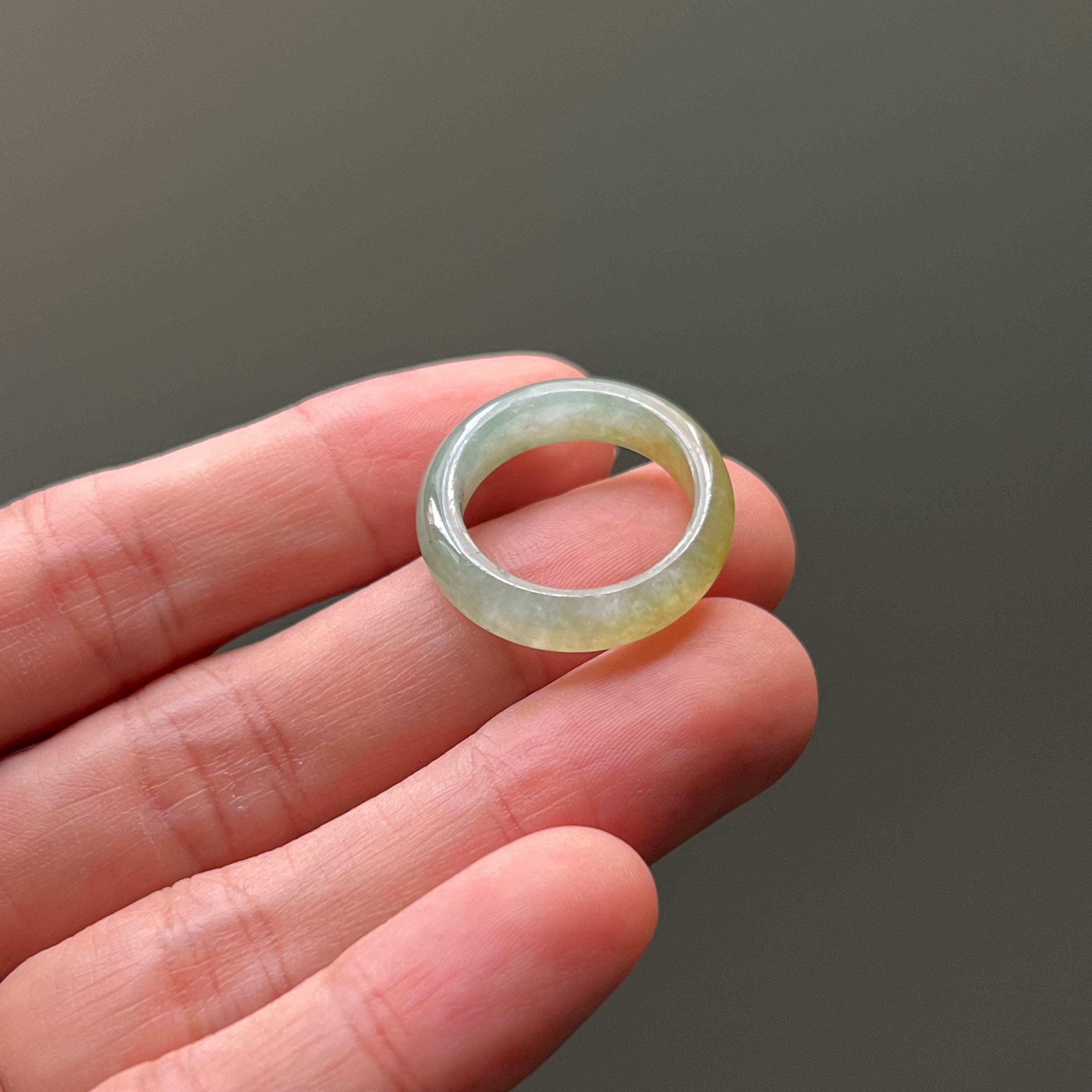 Jade Band Ring US 7 Translucent Gold Honey Bluish Green Jade Band Ring US 7 Translucent Gold Honey Bluish Green