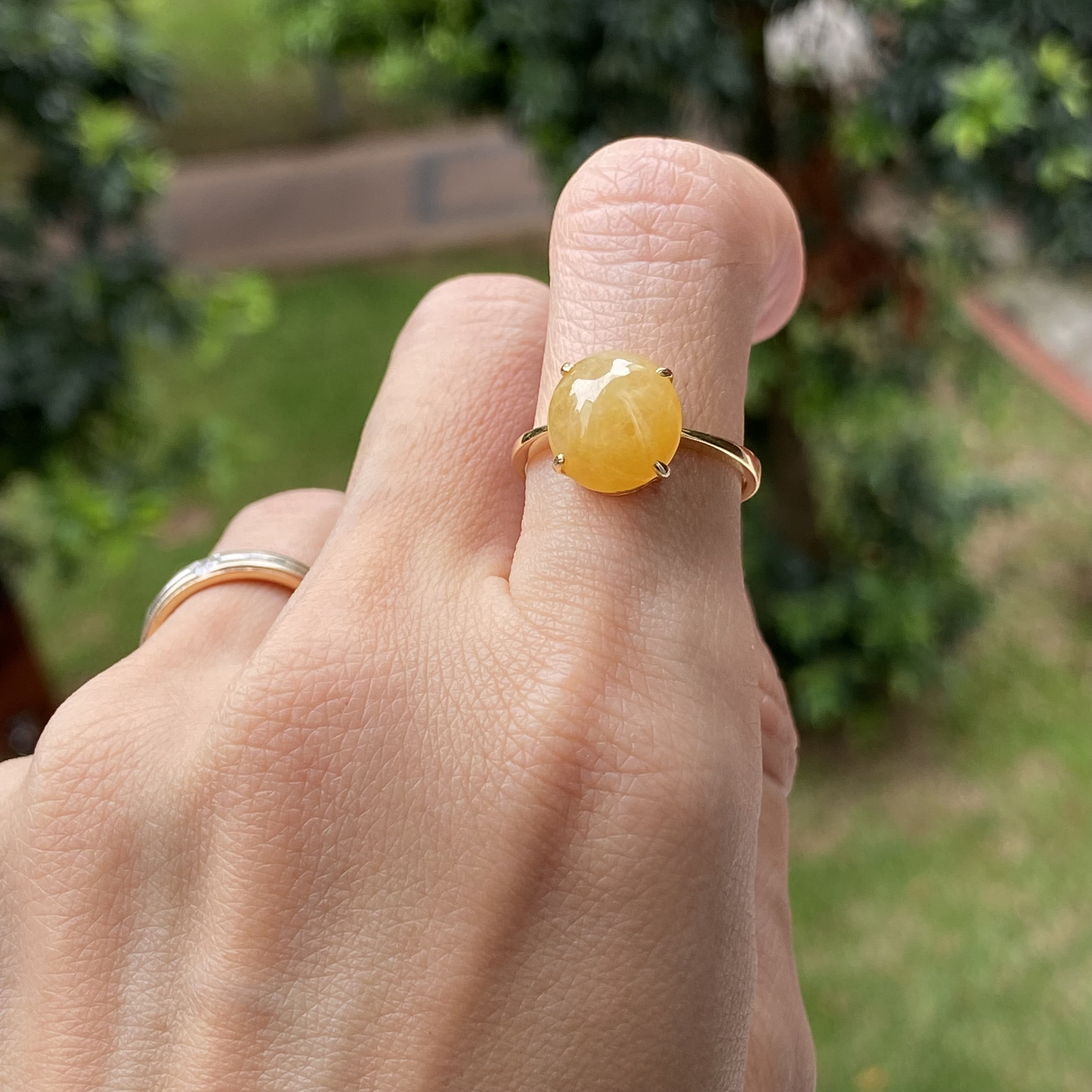 イエロージェイドリング US7 グレードA ジェダイト 18K 純金製