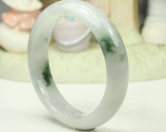 59.98mm Jade Bangle Translúcido Blanco Verde Azulado Patrón de Flores Grado A Jadeíta MB5LLW (Jade birmano)