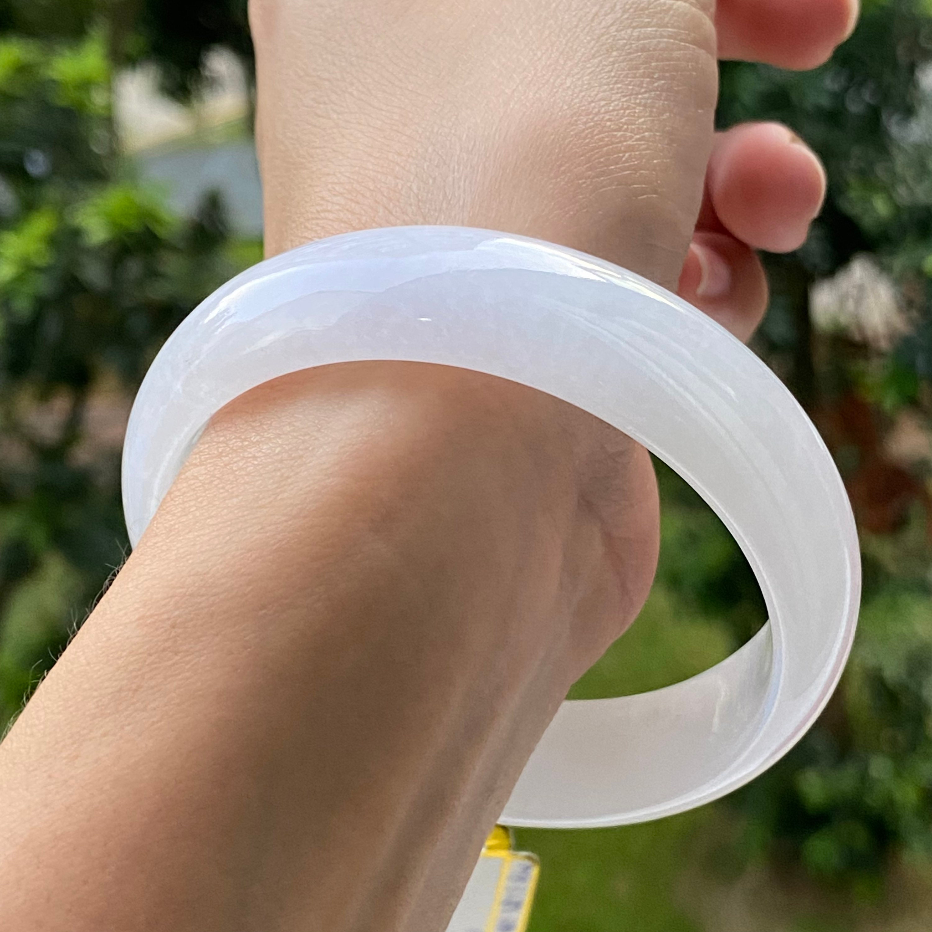 58.73 mm 翡翠バングル 半透明 純白 希少グレード A 翡翠