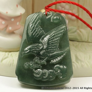 Jadeite Jade Pendant - Eagle with Lotus Leaf (Grade A)