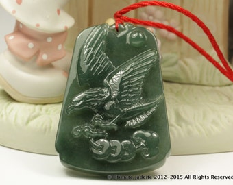 Jadeite Jade Pendant - Eagle with Lotus Leaf (Grade A)