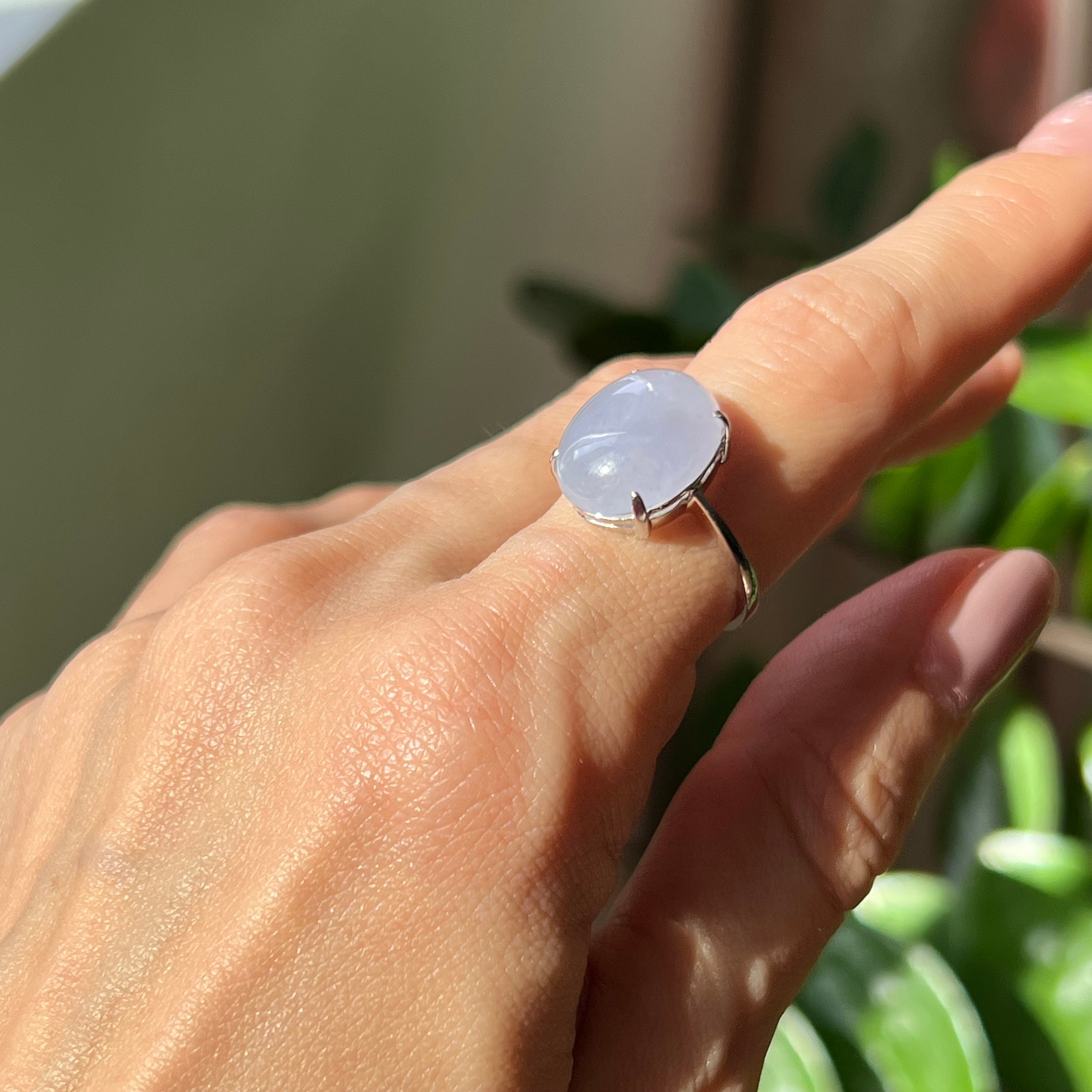 US 7 Jade Ring Translucent Light Lavender Grade A Jadeite in