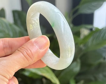 Jadeite Jade Bangle - 50.63mm White, Faint Brown and Apple Green