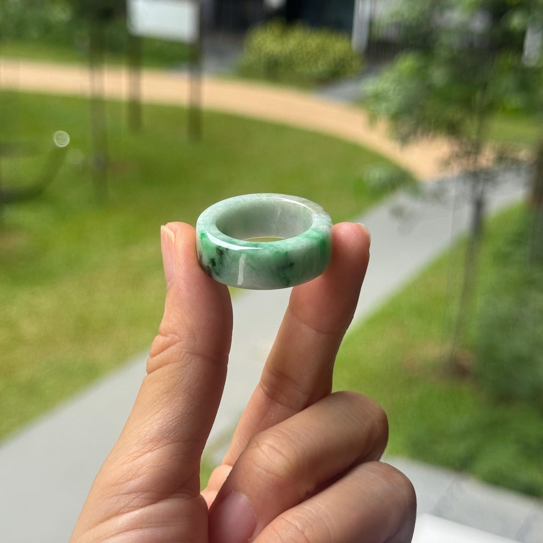 Jade Ring US 11.25 Apple Green Tricolor Square Cut Grade A Jadeite ...