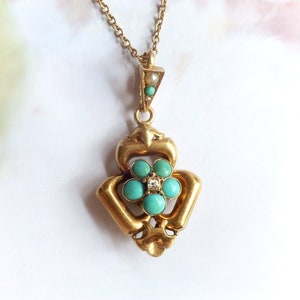 Victorian Turquoise Diamond Pearl Locket: 18k Gold Floral Mourning Pendant